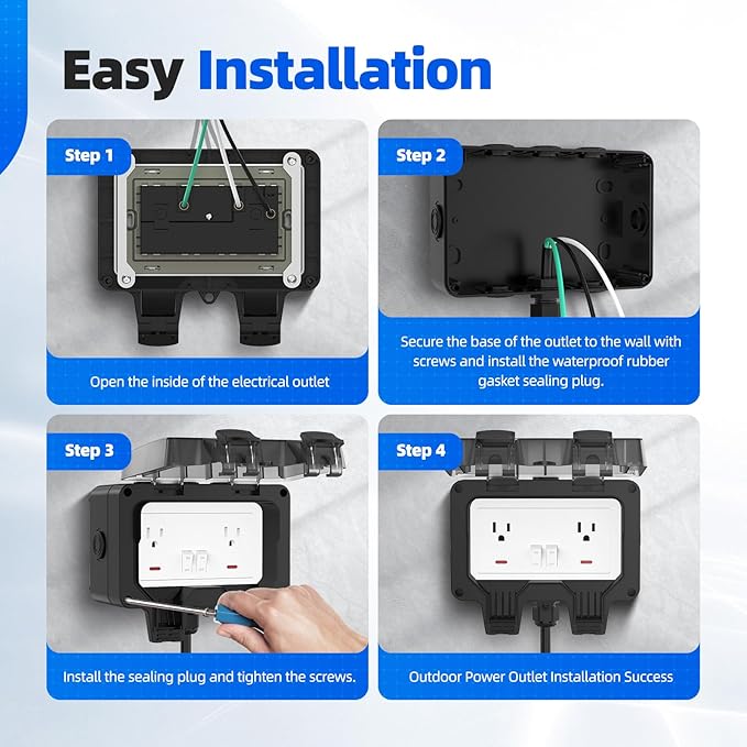 Outdoor Outlet Box with 16.4Ft Extension Cord, NEMA 5-15R, STW 14 AWG, IP66 Waterproof Power Outlet Extender with On/Off Switch & LED Indicator for Garden Yards& Outdoor Activity