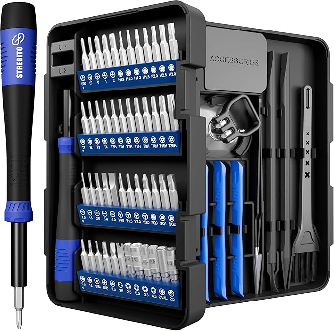 STREBITO Small Precision Screwdriver Set 64-piece with Torx, Triwing, Pentalobe, Electronics Repair Tool Kit for Computer, PC, Laptop, Macbook, Tablet, Phone, PS5, XBOX, Switch, Glass, Ring Doorbell