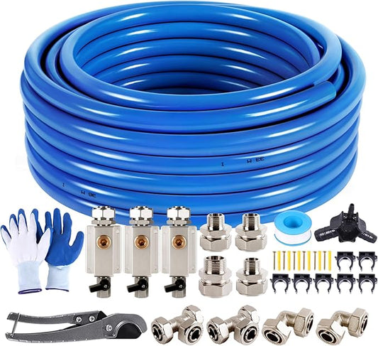 Shop Air Line Kit 3/4"×100'&200'&300' Compressed Air Line Kit, HDPE-Aluminum Piping Rapid Air System Garage Air Compressor Accessories Leak-Proof & Easy to Install