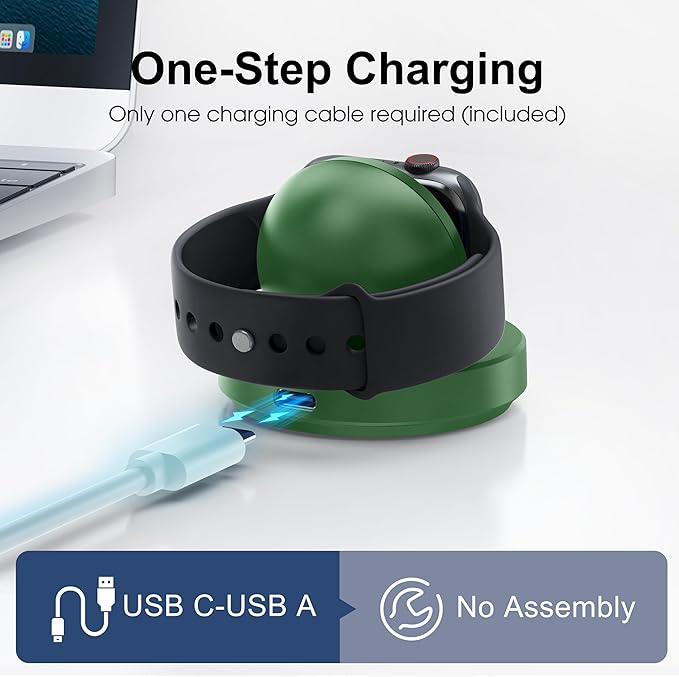 Portable Magnetic Charging Dock for Apple Watch, Wireless Fast Watch Charger Stand with Charging Cable, Support Nightstand Mode, Compatible with Apple Watch 10 9 8 7 SE 6 5 4 3 2/Ultra 2-Green