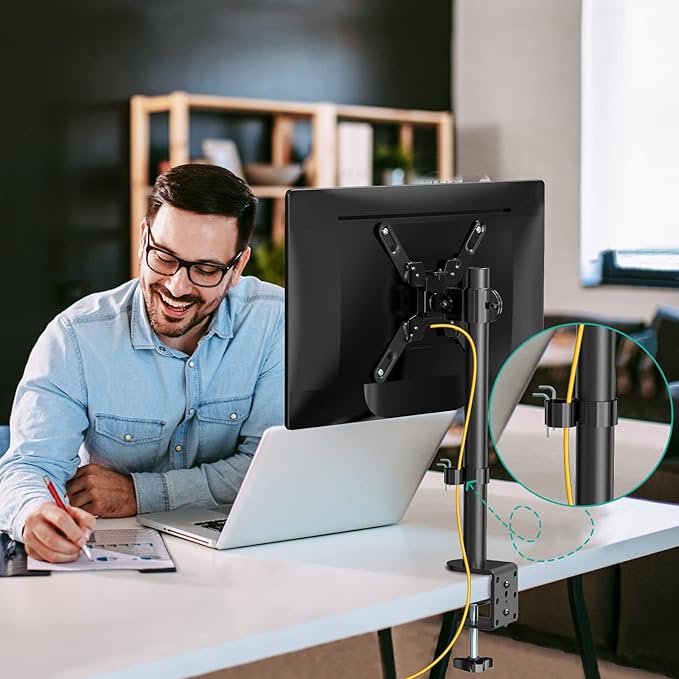 WALI Single Monitor Mount for 1 Computer Screen up to 42 inch, Fully Adjustable Monitor Arm Holds up to 22 lbs, Mounting Holes up to 200x200mm (M001SXL), Black
