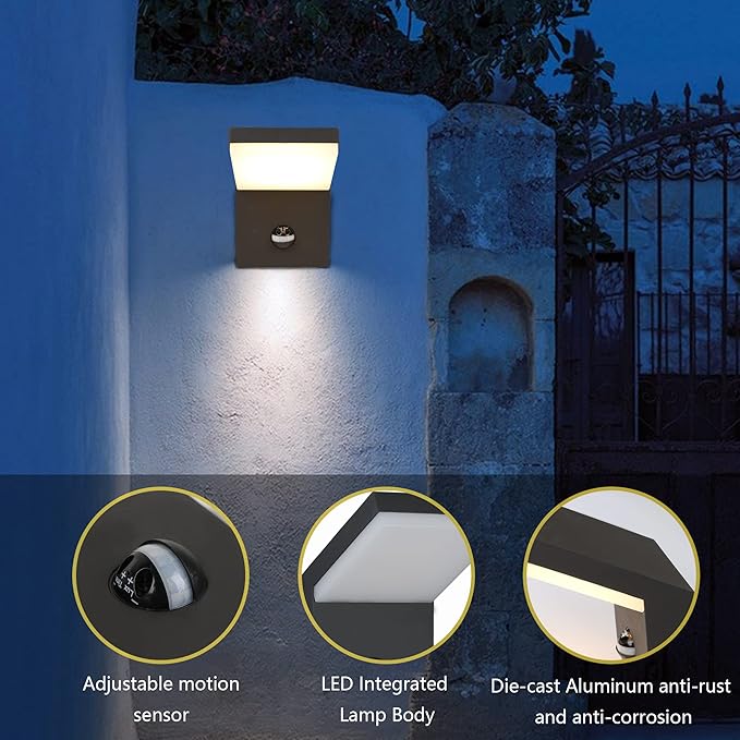 Lustrlach Motion Sensor Light Outdoor Porch Light Fxiture Exterior LED Modern Outside Wall Mount Sconce with IP54 Waterproof for House Garage Patio Garden,1800LM,3000K