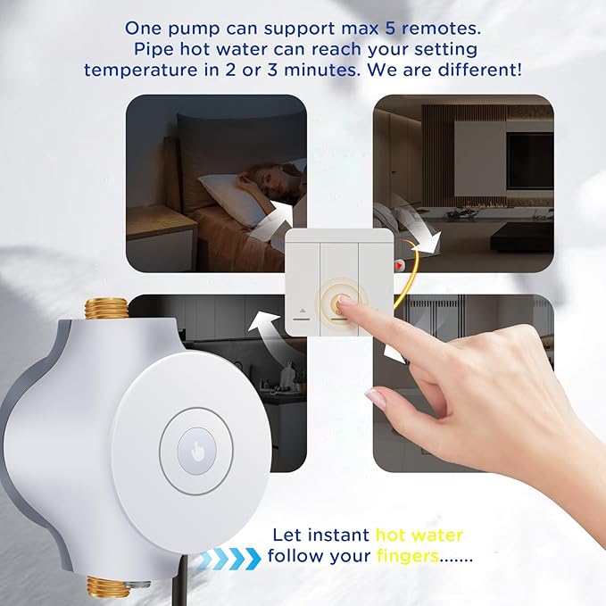 HBS24-12 Smart Instant Hot Water Recirculating Pump System – 3-Speed, Built-in Thermostat, 15-inch Hose, Compatible with Tanked and Tankless Water Heaters, Extremely Quiet