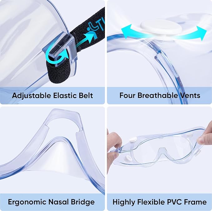 TICONN Anti-Fog Safety Goggles, HD Clear Eye Protection, ANSI Z87.1 Lab Goggles for Chemistry, Industrial