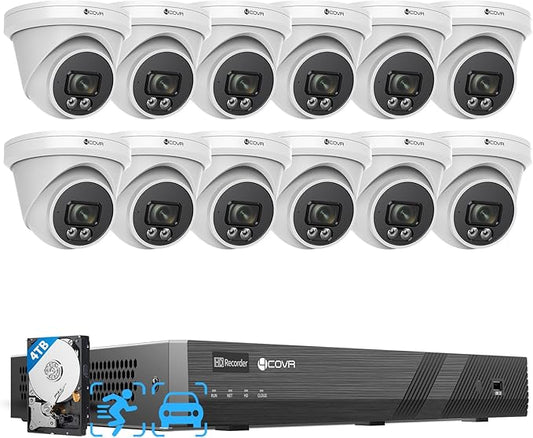 4COVR 16 Channel PoE Security Camera System, AI Human Vehicle Detection & Remote Access, 12Pcs 5MP Wired Commercial Dome IP Camera IP67, 8MP NVR 4TB HDD, Business Surveillance Outdoor, LY97SA5M1612