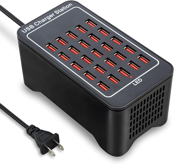 USB Charging Station, 25 Port 125W(25A), Travel Desktop USB Rapid Charger, Multi Ports Fast Charging Station Organizer Compatible with Smartphones, Tables, and More Devices