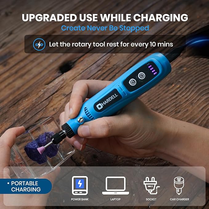 HARDELL Mini Cordless Rotary Tool - 3.7V Portable Power Tool with 43 Accessories, 5-Speed Adjustable, Type-C Charging for Sanding DIY Crafting, Jewelry Polishing, Detail Work
