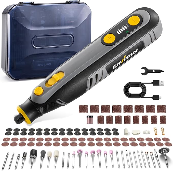 Enventor Cordless Rotary Tool, 8V Power Rotary Tool Kit with 123pcs Accessories, 5-Speed 30000RPM, USB Charging, Multi-Purpose Mini Rotary Tool for Sanding, Polishing, Engraving, Drilling, DIY Crafts