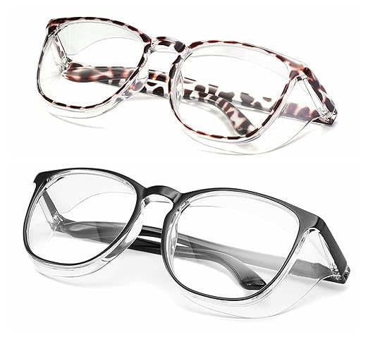 Alsenor Safety Glasses Anti Fog Goggles Protective Eyewear Blue Light Blocking Anti Dust UV Protection Glasses For Men Women (2 Pack(new-leopard+black))