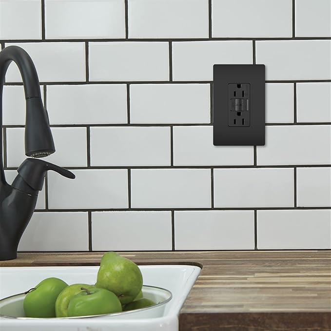 Legrand radiant 1597BKCCD12 15 Amp GFCI Self Test Decorator Duplex Outlet, Black (1 Count)