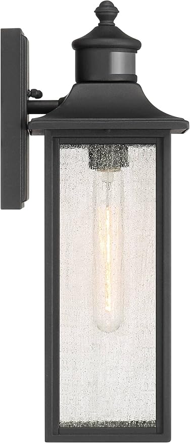 John Timberland Moray Bay Mission Outdoor Wall Light Fixtures Set of 2 Black Metal Motion Sensor 16 1/2" Seeded Glass Panels for Post Exterior Barn Deck House Porch Patio Garage Front Door