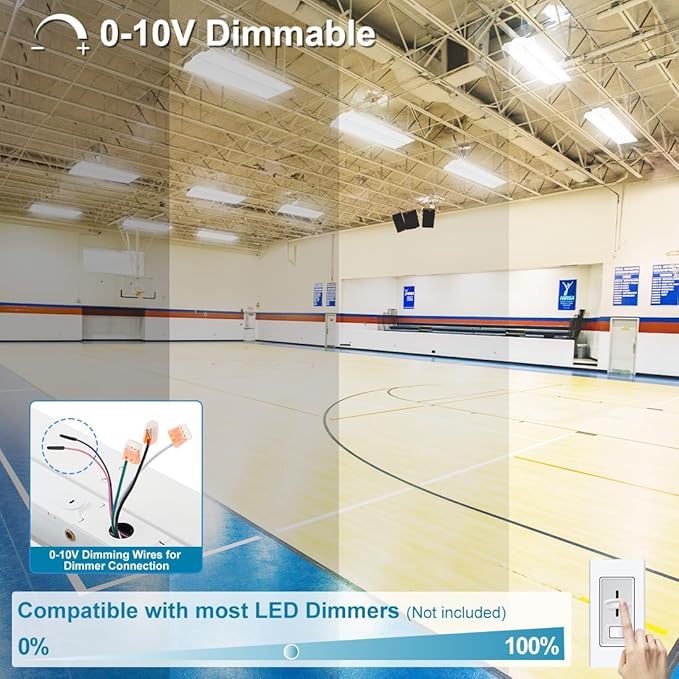 2-Pack 300W High Bay LED Shop Lights, Power Tunable 300W/240W/200W, 4000K/5000K Selectable, 3FT 42000LM 100-277V, Linear High Bay Lights for Warehouse Workshop Supermarket Stadium, ETL