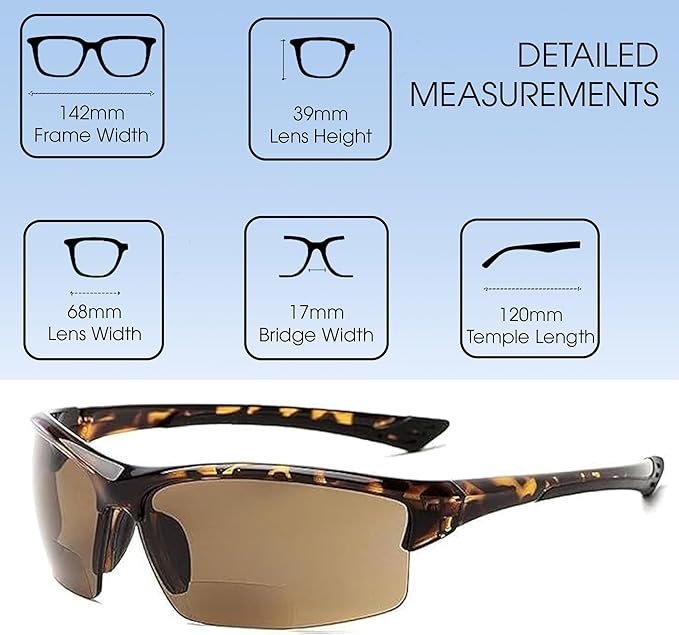 Calabria Sport 202BF Bifocal Reading Safety Glasses Readers Men Women Anti Fog Wrap Around Tinted UV Protection Semi-Rimless