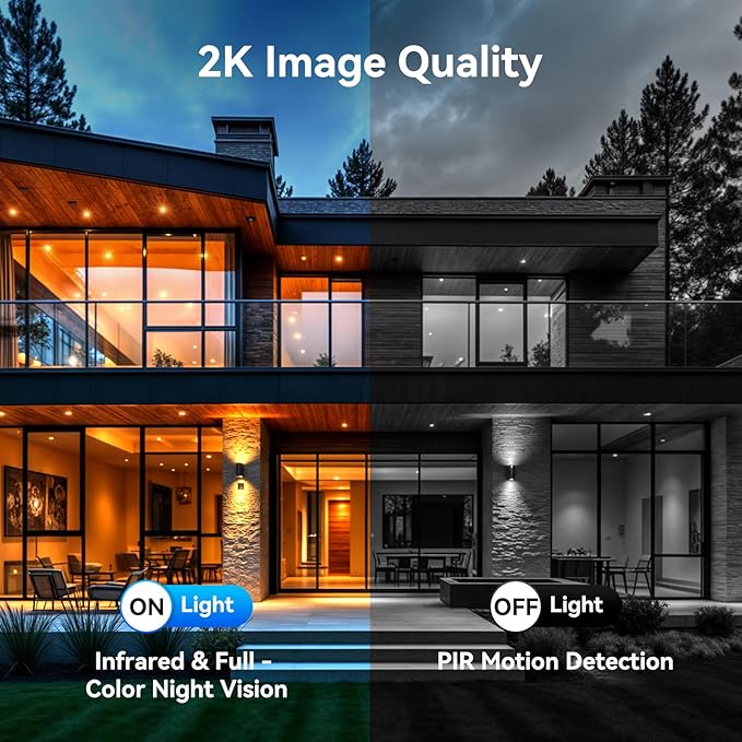 4G LTE Cellular Security Camera Outdoor, 2K No WiFi Solar Camera Outdoor Wireless Color Night Vision, Cellular Cameras for Security 360° Viewing, PIR Motion Sensor