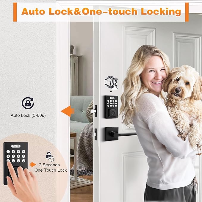 Probrico Smart Door Lock for Front Door Keypad Lock with Handle Lever, Fingerprint Deadbolt Door Lock with Code, Keyless Deadbolt Lock with Handle, Black Smart Deadbolt Lock, APP, Passcode, Auto Lock