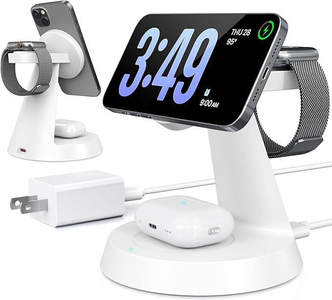 3 in 1 Wireless Charging Station for Apple, Charger Stand for Multiple Apple Devices, Wireless Charging Station for iPhone 16/15/14/13/12 Series, Wireless Charger for AirPods, iWatch Series (White)