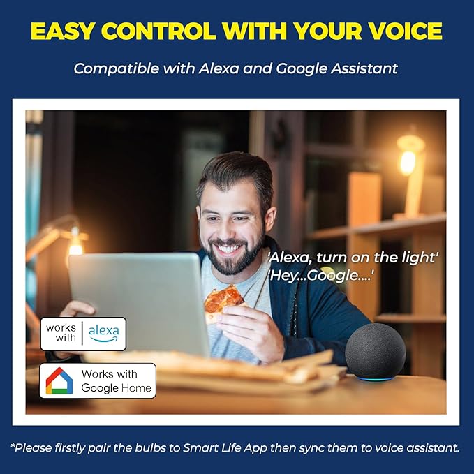 E12 Smart Light Bulbs 60W Equiv., 500LM 6W RGBCW Candelabra Chandelier Candle Bulb Works with Alexa/Google Home/Smart Life, 2.4G WiFi Bluetooth Bulbs, No Hub Required, ETL Listed, 3PCS