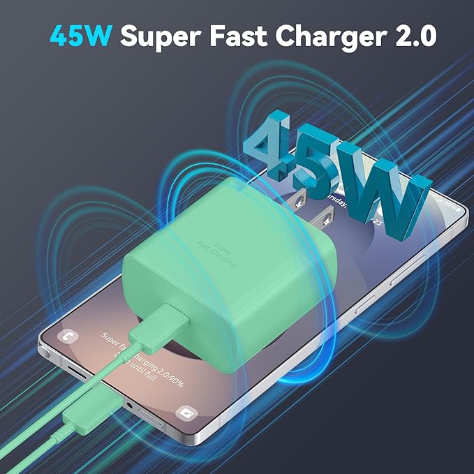 45W Samsung Super Fast Charger Type C,USB C Fast Charger 6.6ft Cable Cord Android Phone Charger Block for Samsung Galaxy S24 Ultra/S24/S24+/S23 Ultra/S23/S23+/S22/S21/S20/Note 10/20,deep Green