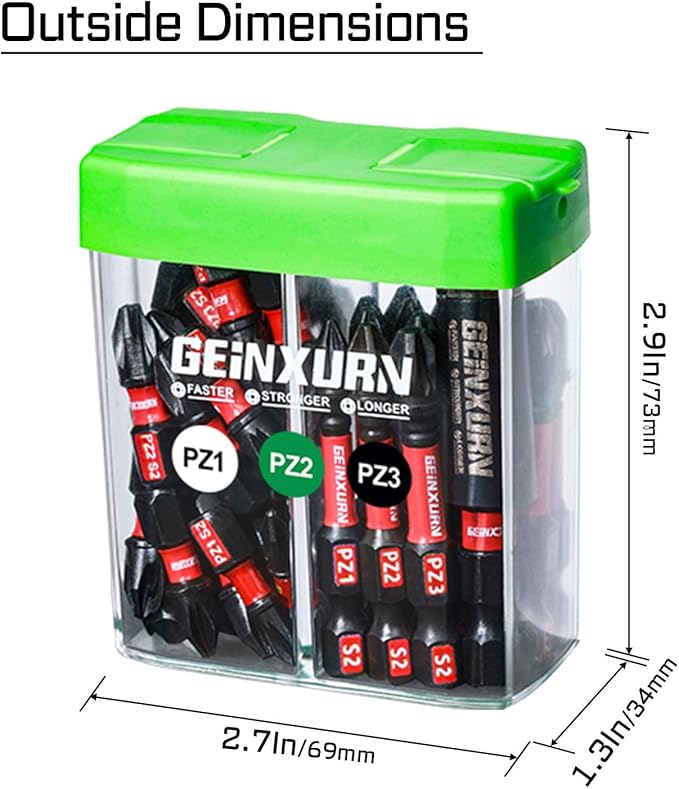 Impact Pozi Screwdriver Bits Set,43 Pcs Magnetic (PZ1/PZ2/PZ3) S2 Steel Multi Driver Bits Tips with Storage Colorful Box