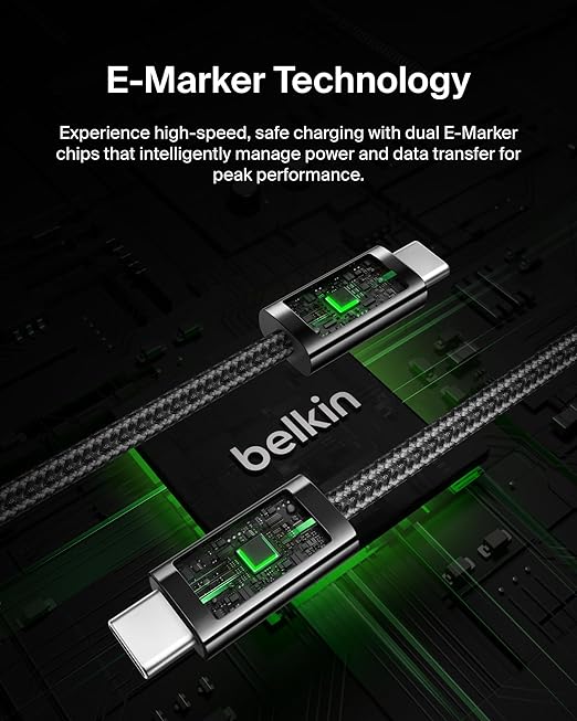 Belkin USB C to USB C Cable, 9.9ft, 240W - Type C Charger, iPhone Charger Cord, Soft, Braided, Flexible for iPhone 16, Galaxy S25, Pixel 9, MacBook, Chromebook, iPad Pro, Switch Steam Deck – Black