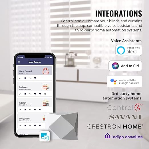 Go Smart Bridge Home Automation Hub for Motorized Blinds Compatible with Alexa, Google Home, IFTTT, Control4, Siri; Remote, App & Voice Control