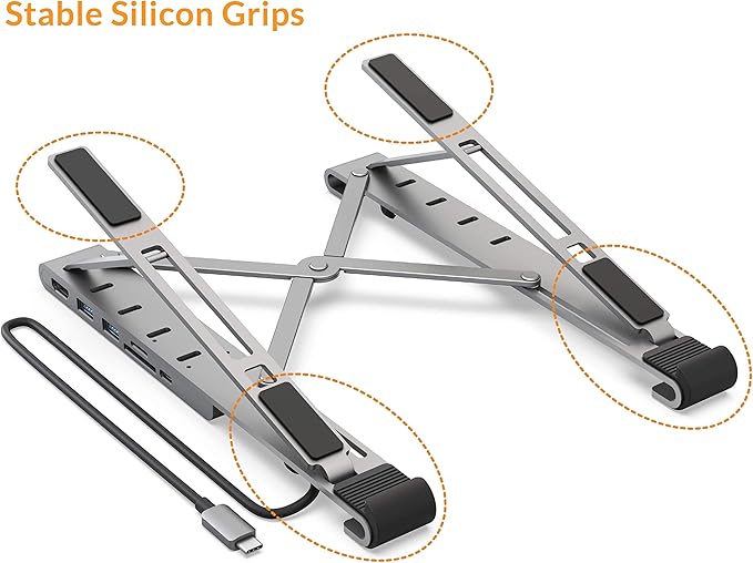 HyperDrive 7 in 1 USB C Hub Laptop Stand - HDMI 4K30Hz, USB-C 100W PD, USB-A 5Gbps, SD/MicroSD, Compatible with MacBook/iPad/Windows/Chrome - 10”-17” Laptop Docking Station Stand