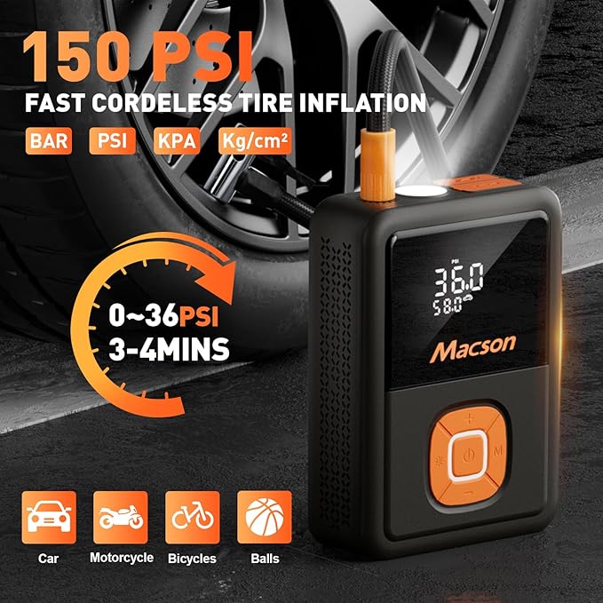 Jump Starter with Air Compressor, 1500A Portable Car Battery Charger for 6L Gas/4L Diesel, 150PSI Tire Inflator 12V 8000mAh Jump Box with 5 Modes Flashlight and LED Display for Car Emergency Use