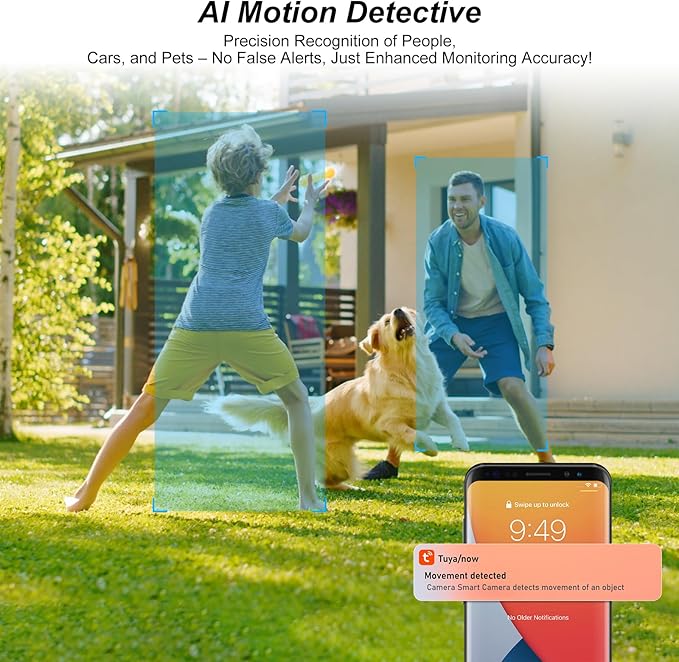 2K Solar Camera Outdoor Wireless-5/2.4Ghz WiFi Cameras for Home Security, AI Motion Detection, Color Night Vision, SD Card/Cloud Storage, Waterproof, Compatible with Alexa/Google Home (1 Camera)