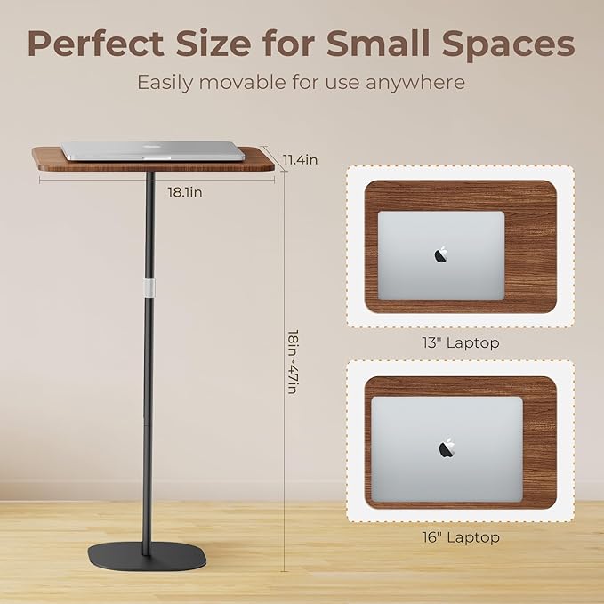 Portable Laptop Floor Stand, Bedside/Sofa Table with Height Adjustable 18''~47'', Stylish Movable Workstation Floor Standing Desk for Office, Meeting Room, Living Room Easy Assembly, Black
