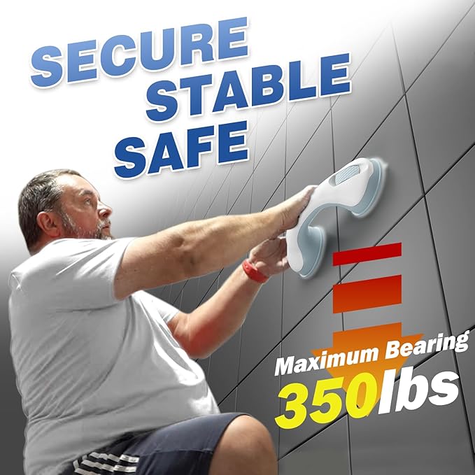 AirTight® Grab Bars for Shower Heavy-Duty (2Pack) 12.3-Inch ADA Compliant Grab Bar for Seniors Shower Handles for Elderly Suction Handicap Safety Handrail for Bathroom Bathtubs Toilet Tiles Glass