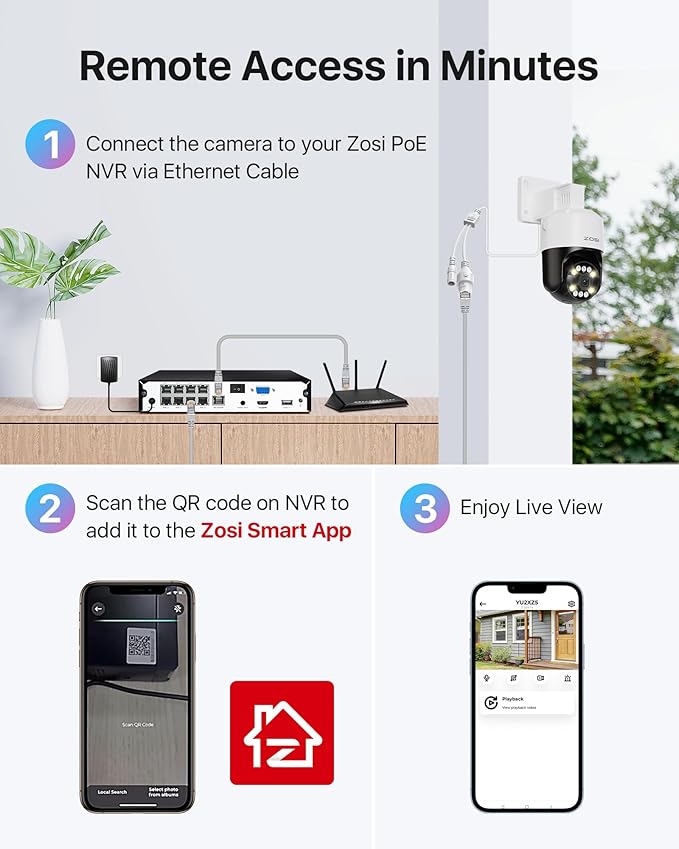 ZOSI 2 x C296 5MP 3K PoE PT Add-on Camera Outdoor with AI Face Human Vehicle Detection, Siren Alarm, Starlight Night Vision, Auto Track, 2-Way Talk, SD Card Storage, Only Compatible PoE NVR