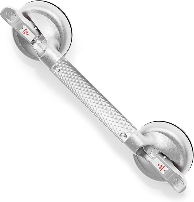 17 Inch Upgrade Strong Suction Grab Bars for Bathtubs and Showers, Seniors Handles for Elderly Handicap Safety Handrail for Bathroom Toilet Tiles Glass Silver