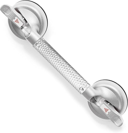 17 Inch Upgrade Strong Suction Grab Bars for Bathtubs and Showers, Seniors Handles for Elderly Handicap Safety Handrail for Bathroom Toilet Tiles Glass Silver