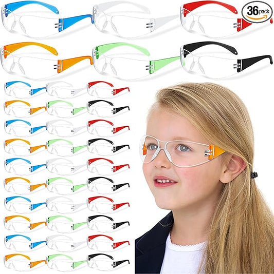 Patelai 36 Pcs Kids Safety Glasses Bulk Eye Protection Goggles Scratch Resistant for Science Class, Lab, Sports, Child Youth Size