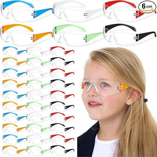 Patelai 6 Pcs Kids Safety Glasses Bulk Eye Protection Goggles Scratch Resistant for Science Class, Lab, Sports, Child Youth Size