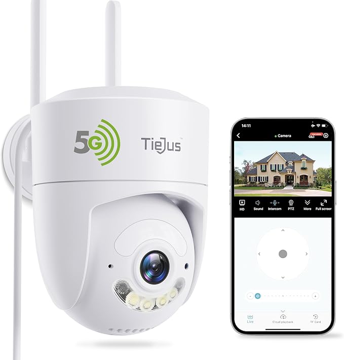 2.4G/5G Security Camera Outdoor, 3MP 24/7 Recording Wired Cameras, Plug-in Power, 360° Surveillance, Motion Tracking, Works with Alexa, 2-Way Audio, IP66, Color Night Vision, SD/Cloud Storage