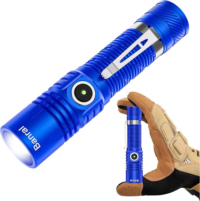 Rechargeable Tactical Flashlights, High Lumens Small Mini USB-C LED Flashlight, Compact EDC Flash Light, 4 Modes&Memory Function, Waterproof Pocket Lights for Home,Camping,Emergency (1, Blue)