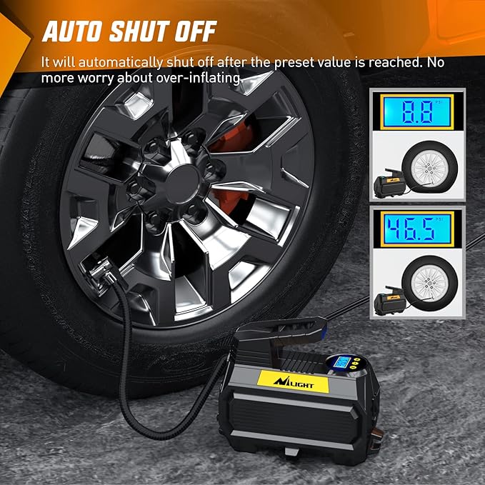 Nilight Tire Inflator Air Compressor Portable Air Pump for 12V DC Car Tires with Digital Pressure Gauge 150PSI Auto Tire Pump with LED Light for Cars ATVs Bicycles, 2 Years Warranty, 50066A