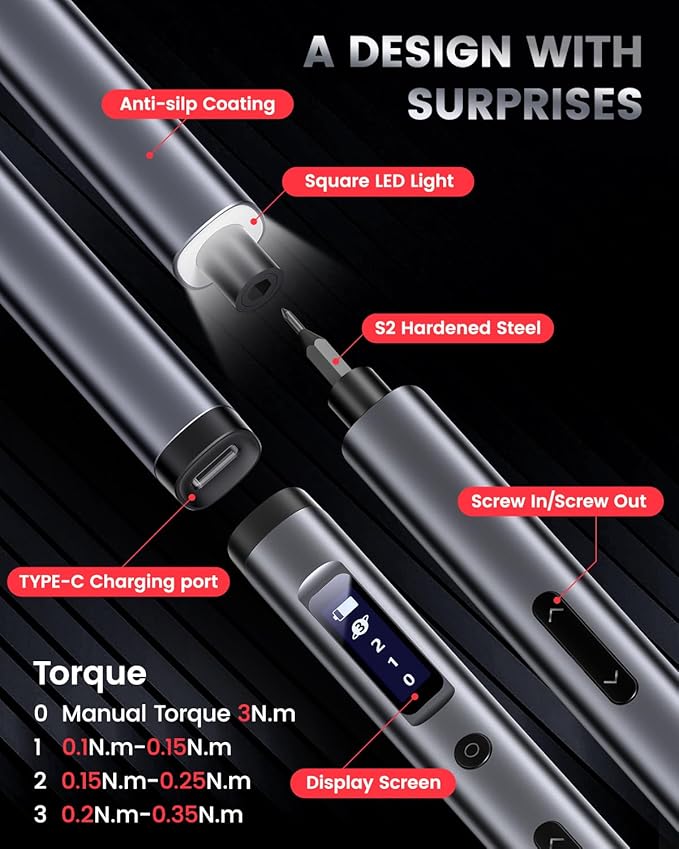 LIFEGOO Mini Electric Screwdriver Set: 66 in 1 Cordless Electric Precision Screwdriver Set - 60 Magnetic Bits, 3-Level Torque, Mini Power Screwdriver Repair Tool Kit for Phone Watch Camera Laptop PC