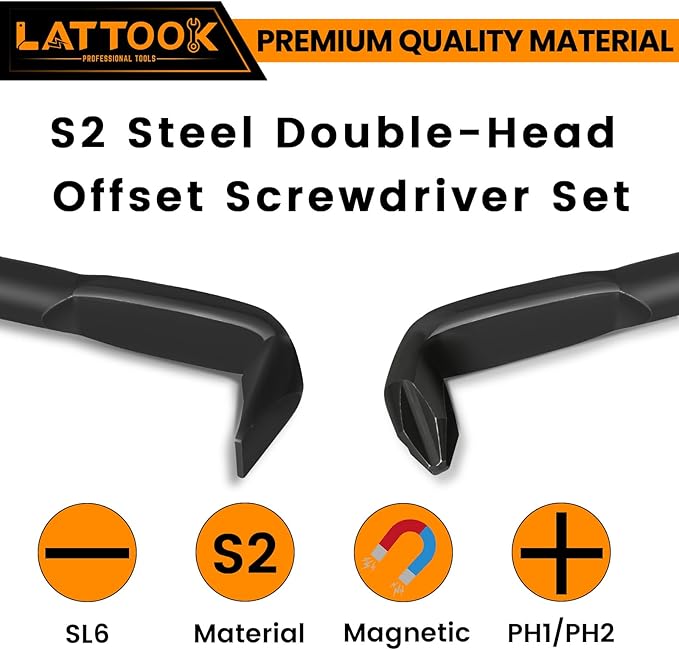 2PCS Right Angle Offset Screwdriver Set, 90 Degree Z-Type Double End Screwdriver with Phillips and Slotted, Bent Low Profile Screwdriver, 15mm Flat Elbow Design for Tight Narrow Space