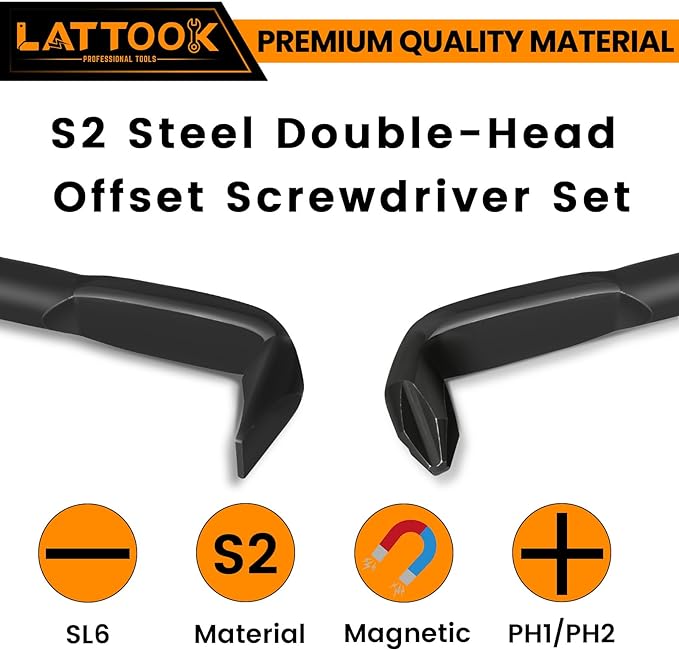 Right Angle Offset Screwdriver Set, 5PCS 90 Degree Z-Type & L-Type Double End Low Profile With Phillips and Slotted for Tight Narrow Space