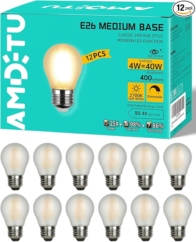 AMDTU Vintage E26 LED Edison Bulb 40W Small Globe 2700K Soft White Frosted Dimmable 40 Watt Warm G45 Medium Standard Base Bulbs Ideal for Home Lighting Fixtures Create Cozy Ambiance in Bedrooms