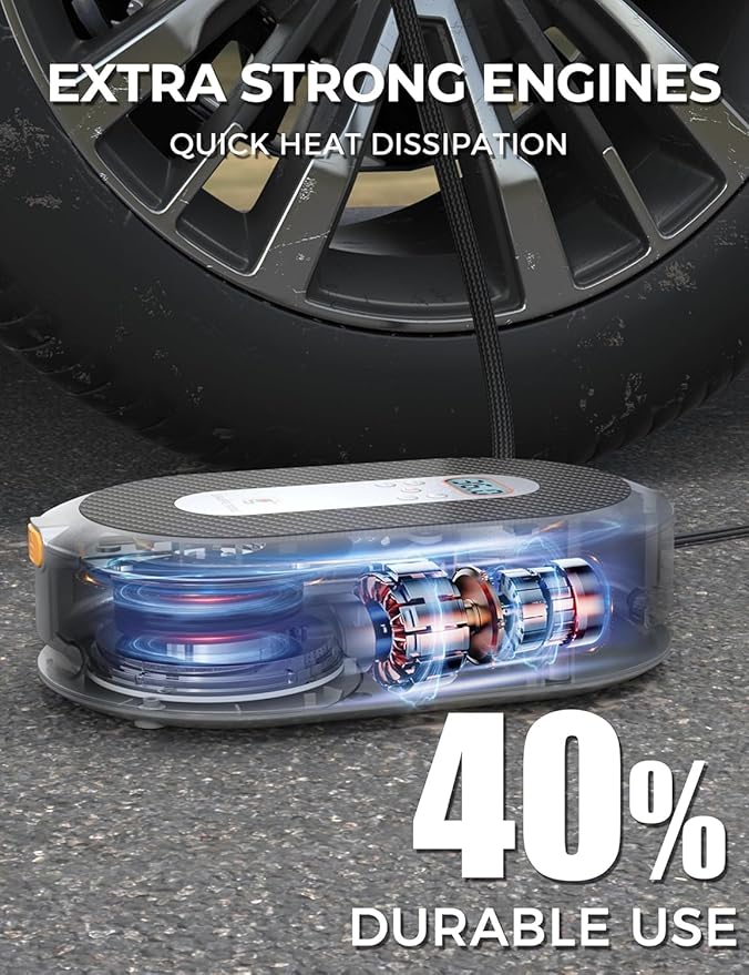 Giraffe Tools Tire Inflator Portable Air Compressor, 150 PSI 12V Car Air Pump with Digital Pressure Gauge, 13ft Cord Retraction Auto Tire Pump with Emergency LED Light for Bicycle, Motorcycle, Ball