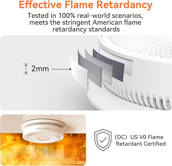 Jemay Smoke Detector Carbon Monoxide Detector Combo 10-Year Battery Operated, 2-in-1 Smoke and CO Detector, Whole House Interconnected Fire CO Detector Alarm with Voice Alerts for Home Safe, 1 Pack