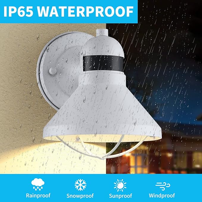 LONEDRUID Dusk to Dawn Motion Sensor LED Outdoor Barn Light Fixtures White Exterior Wall Lantern Waterproof Outside Sconce Lighting Rustic Farmhouse Wall Mount Lamp for House Porch Patio Garage