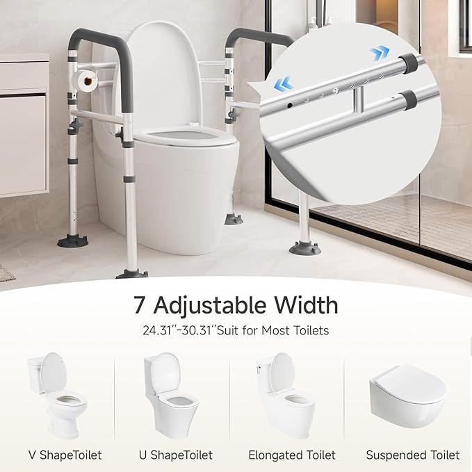 Toilet Safety Rail,Height-Adjustable Toilet Frame Width-Adjustable Toilet Handles Foldable Toilet Rail Provides Support for Seniors ， Pregnant ，Disabled