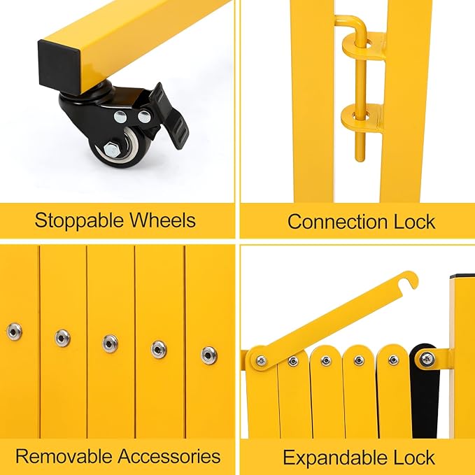 16FT Expandable Barricade Gate, Folding Metal Barricade Security Gate with Casters, Retractable Driveway Safety Gate, Adjustable Traffic Fence Crowd Control, for Industrial/Residential Use