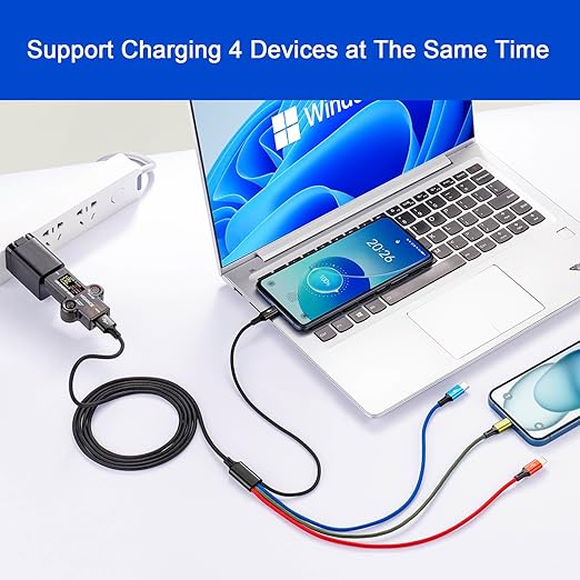 Multi Charging Cable, 3Pack 4FT Multiple Fast Charging Cord 4 in 1 Multi Charger Cable USBC Cable with IP/Type C/Micro USB Port Adapter for Cell Phones/iPhone Series/Samsung Galaxy/PS/Tablets & More