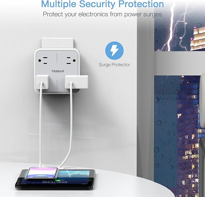 Multi Plug Outlet Splitter, TESSAN Widely Spaced Outlet Extender with 4 AC, Wall Plug Expander Surge Protector for Home, Office, Dorm Essentials
