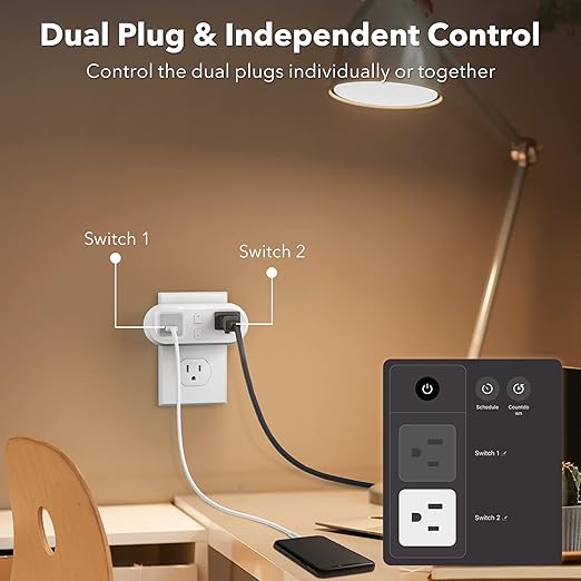 HBN Smart Plug 15A, WiFi&Bluetooth Outlet Extender Dual Socket Plugs Works with Alexa, Google Home Assistant, Remote Control with Timer Function, No Hub Required, ETL Certified, 2.4G WiFi Only